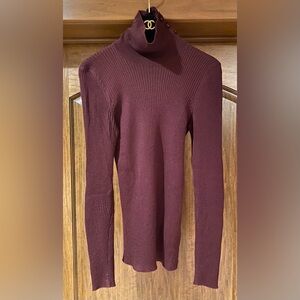 CHANEL Ribbed Maroon Turtleneck Sweater